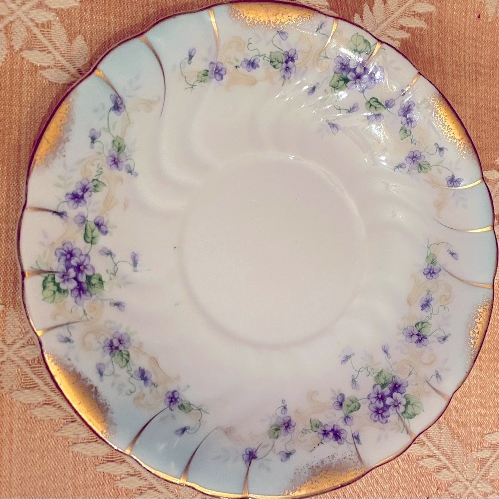 Antique Lofton Floral Saucer with Gold Trim Purple Blue